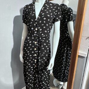 Aritzia Wilfred Black Daisy Tea Dress Size M Button Front Shirt Dress